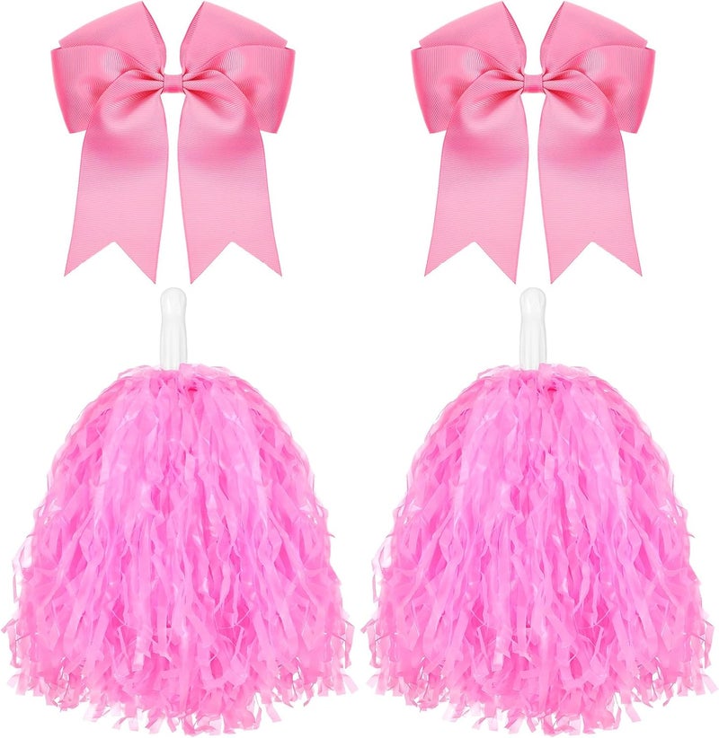 Knitgrip 4 Pcs 10" Cheerleading Pom Poms Large Cheerleader Hair Bow for Girl Set Cheer Pompoms Cheerleading Accessories for Dance Sports Events Party Basketball Football Team - Image 1